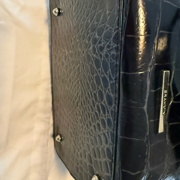 Brahmin Glossy Black Croc Shoulder Bag/Purse, 2 straps, inner pockets - Picture 8 of 14